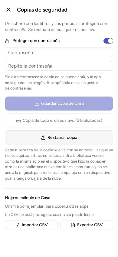 El diálogo «Copias de seguridad».